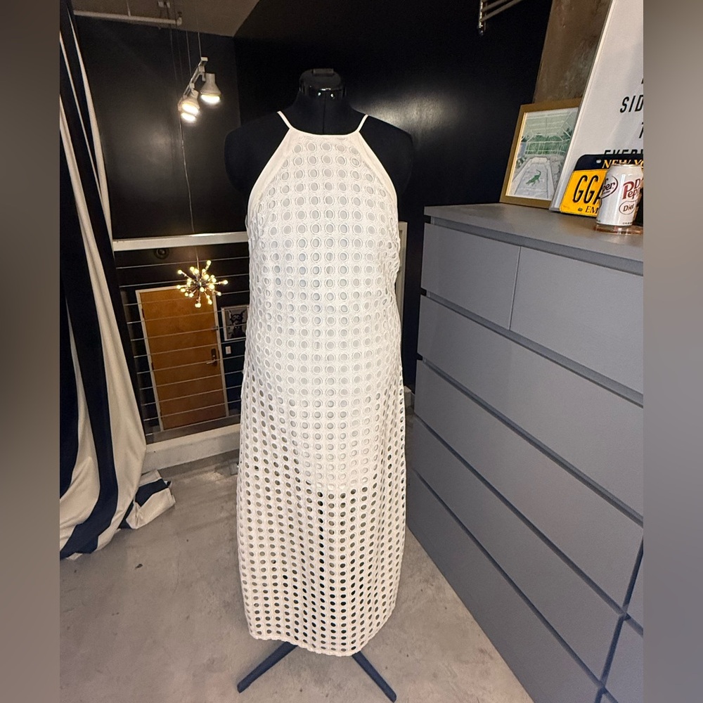 White Crochet Maxi Dress with Halter Neck